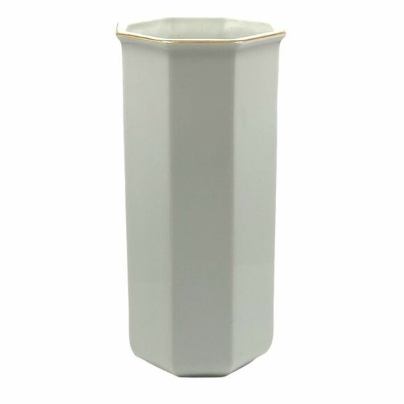 VTG Otagiri Japan "Lotus Garden" Octagonal Porcelain Vase Gold Rim 7 1/2” High - Picture 5 of 12